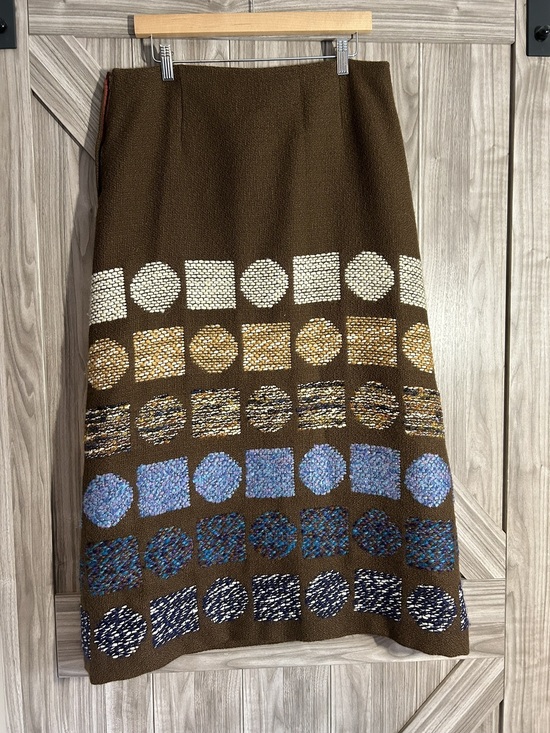 Handmade Dresses & Skirts - Vintage Artisanal Woven Geometric A-Line Skirt Heavy Knit Long 34" Waist